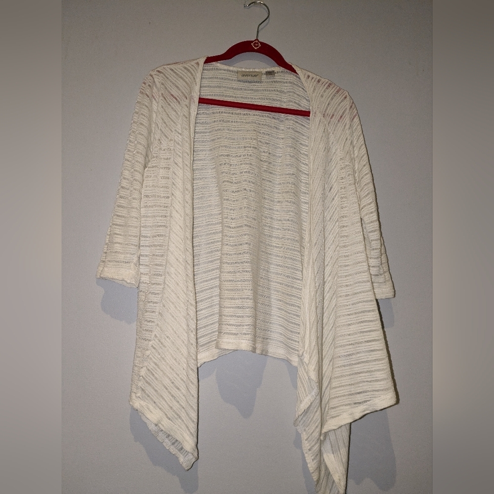 Avenue Women's Plus Size White 3/4 length sleeve open cardigan Size 14/16 GUC